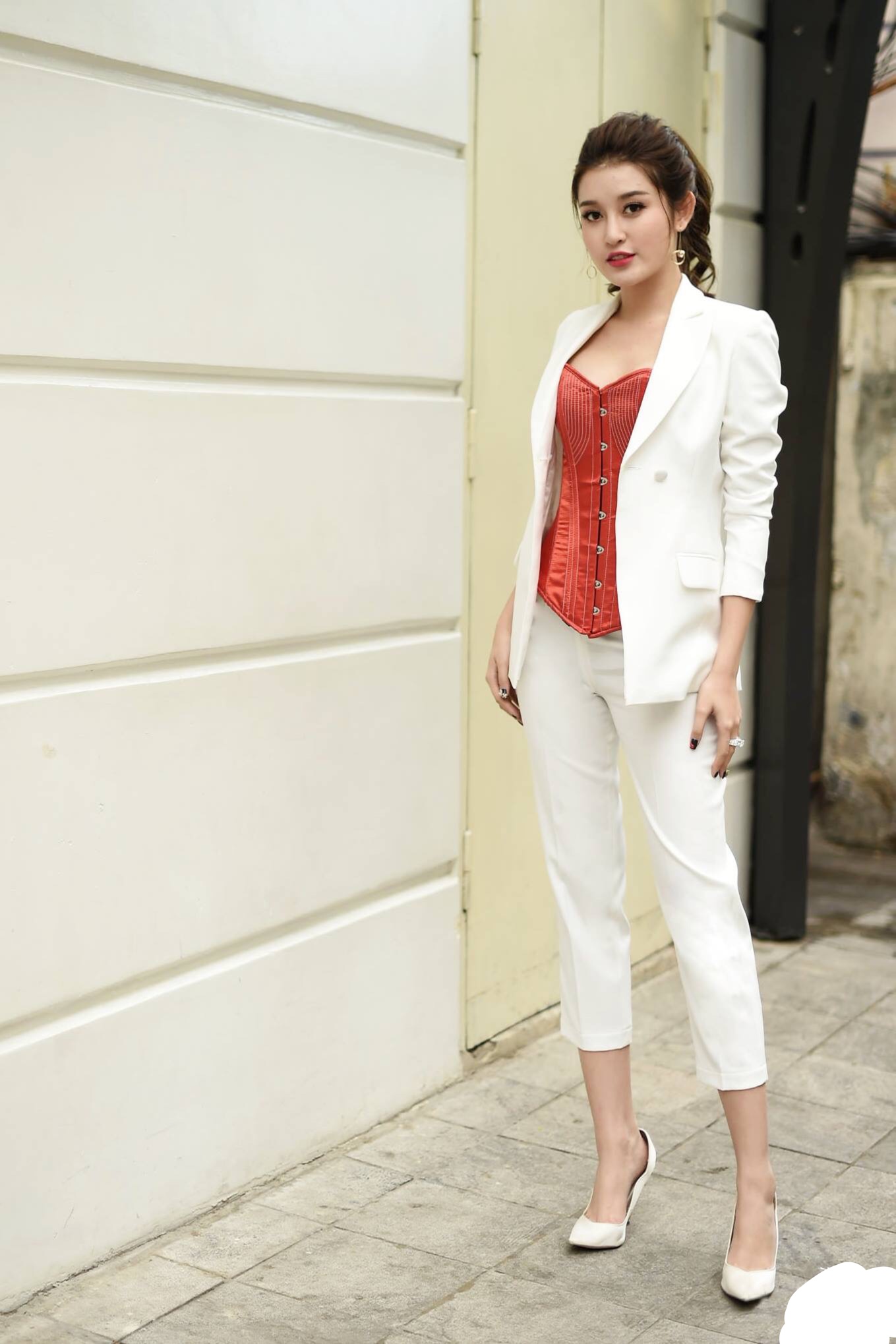 Sét áo quần kiểu áo vest tay dài quần lưng cao