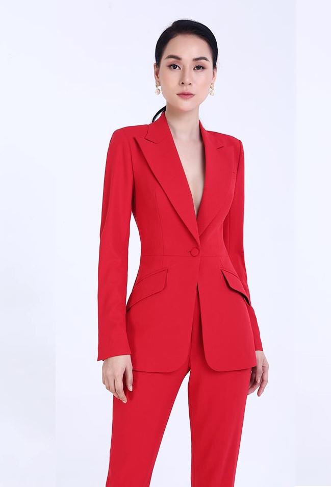 Áo quần kiểu áo vest tay dài quần tây (Xanh)