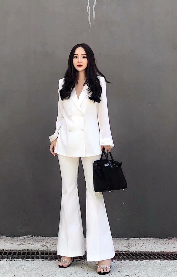 Áo quần kiểu áo vest suông tay dài quần ống loe