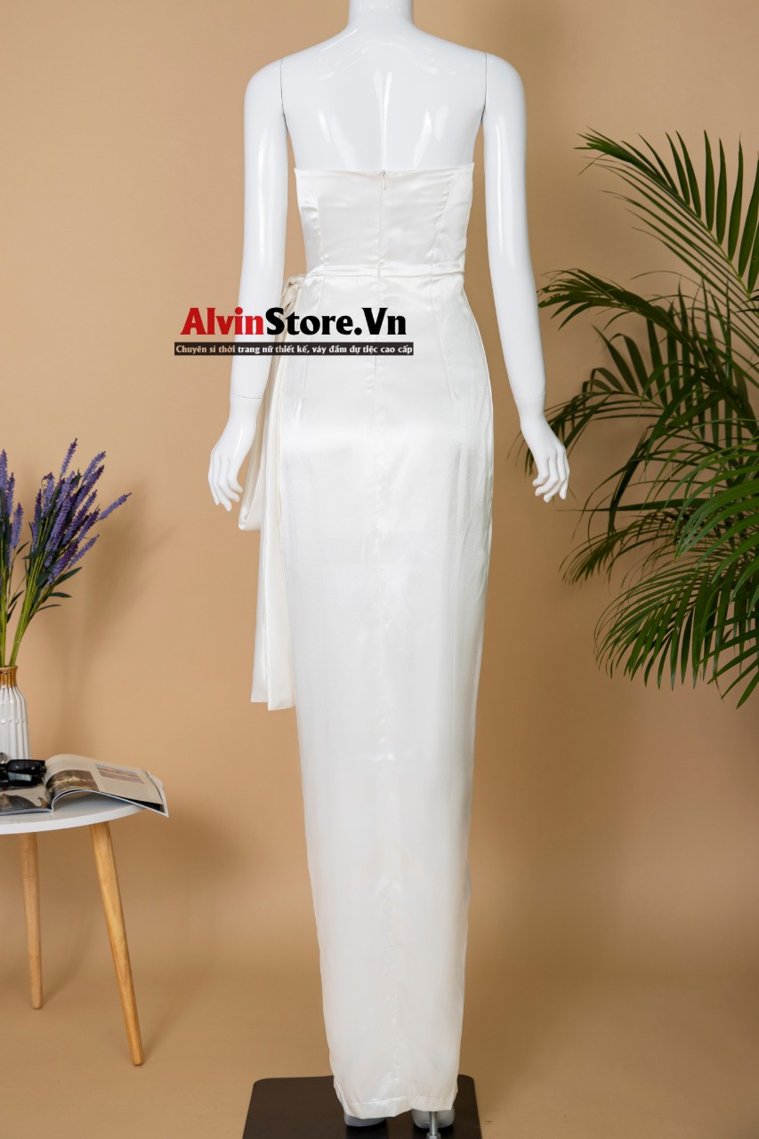 Đầm dạ hội kiểu cúp ngực nơ chéo tà