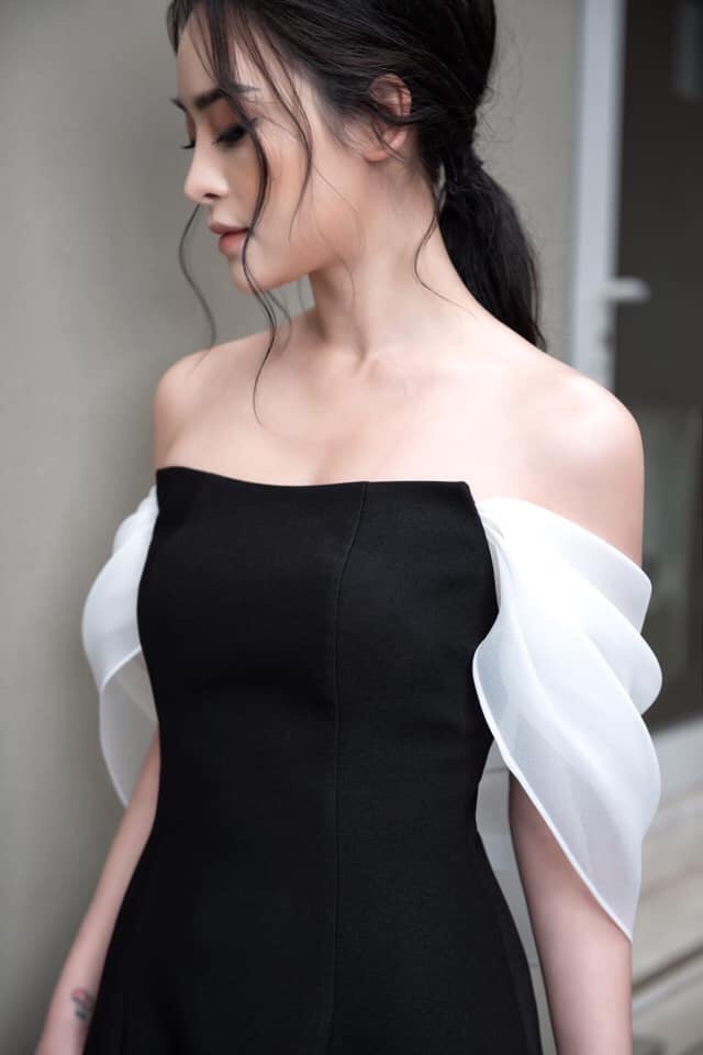 Đầm xoè kiểu cúp ngực phối tay voan kiếng