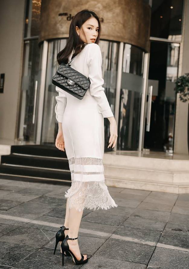 Đầm suông kiểu vest dài cột dây pha ren (Đen)