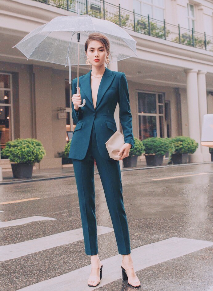 Áo quần kiểu áo vest tay dài quần tây (Đen)