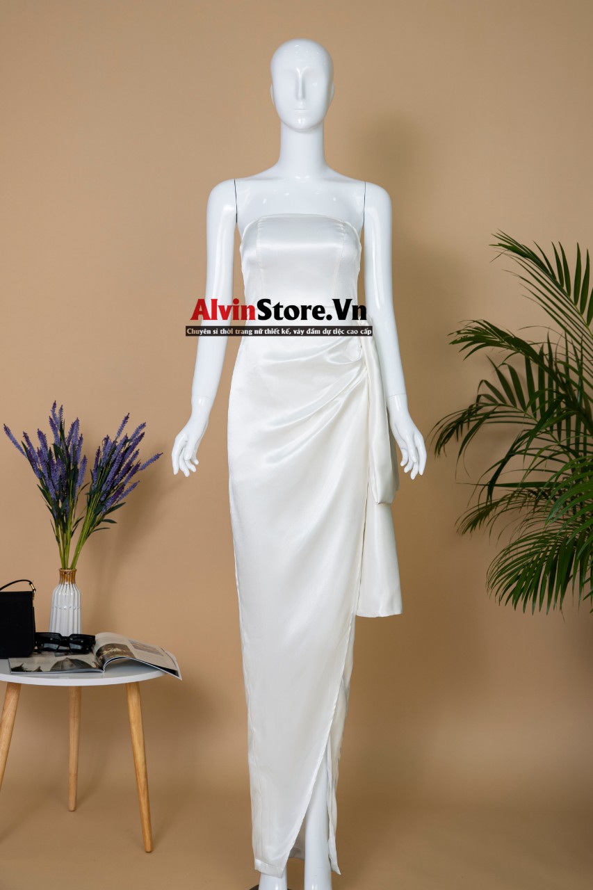 Đầm dạ hội kiểu cúp ngực nơ chéo tà