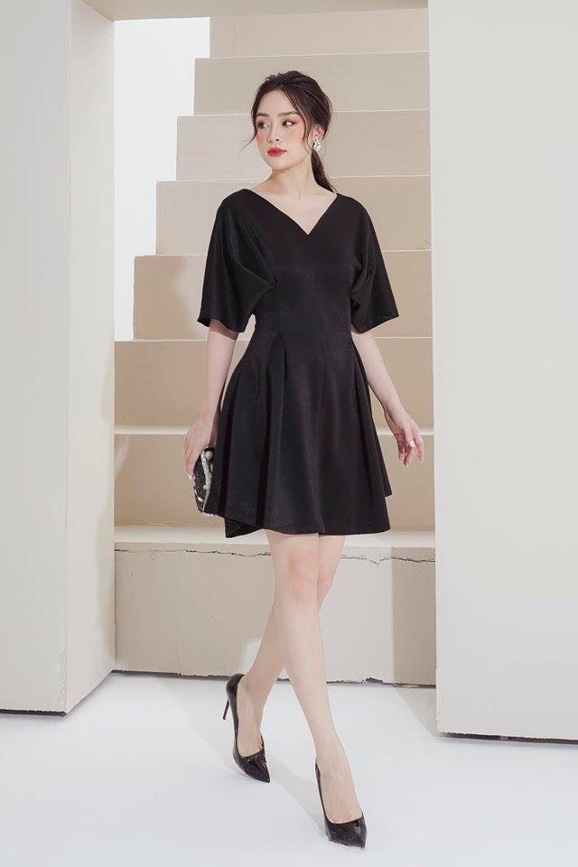 Đầm xòe kiểu chữ A tay liền xếp ly (Hồng cam)