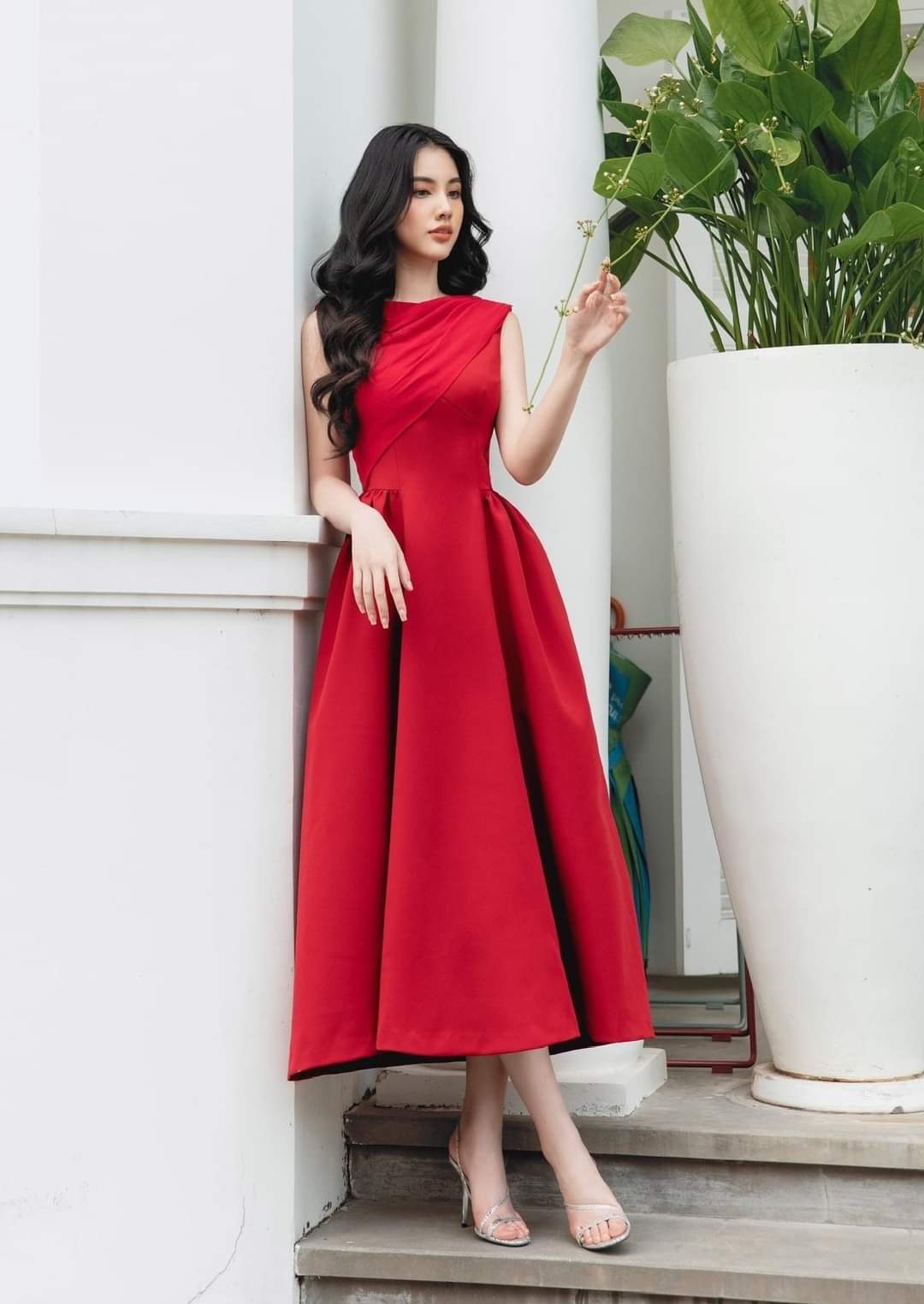 Đầm dáng xòe dài sát nách đắp chéo ngực dự tiệc sang trọng (Xanh) | AlvinStore.Vn Đầm Dáng Xòe Dài Sát Nách Đắp Chéo Ngực Dự Tiệc Sang Trọng (Xanh) | Alvinstore.Vn