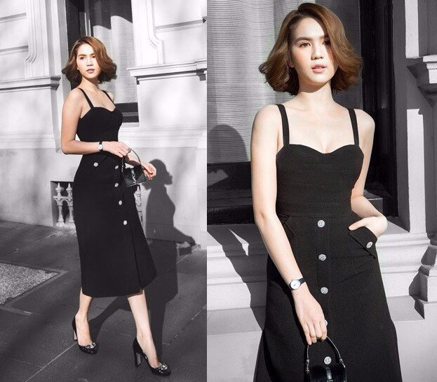 Đầm xòe kiểu hai dây chữa A kết nút phối túi