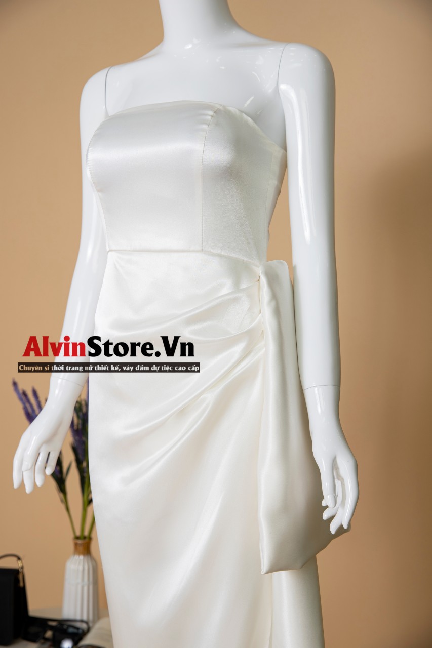 Đầm dạ hội kiểu cúp ngực nơ chéo tà