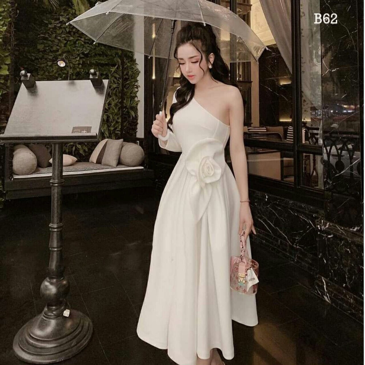 Đầm hai dây dáng xòe màu trắng HL19-29 | Thời trang công sở K&K Fashion