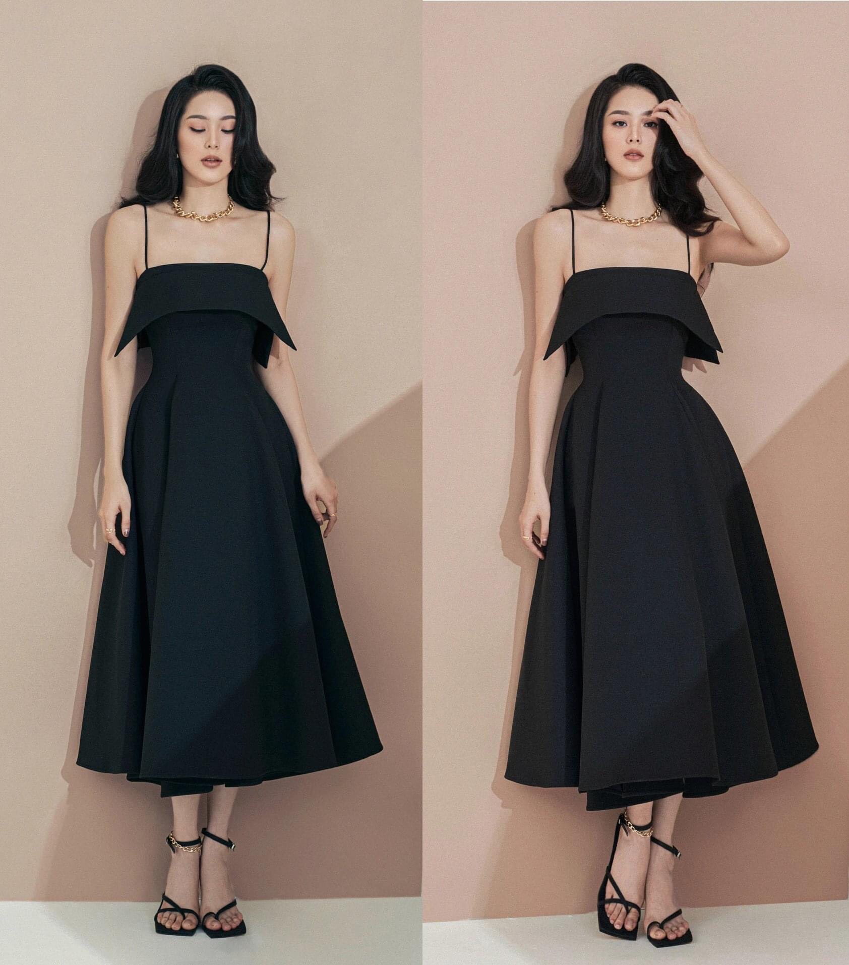 Đầm xoè kiểu hai dây cúp ngực phối bèo