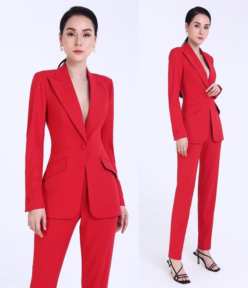 Áo quần kiểu áo vest tay dài quần tây (Xanh)