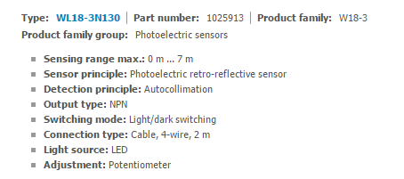 Cảm biến quang WL18-3N730