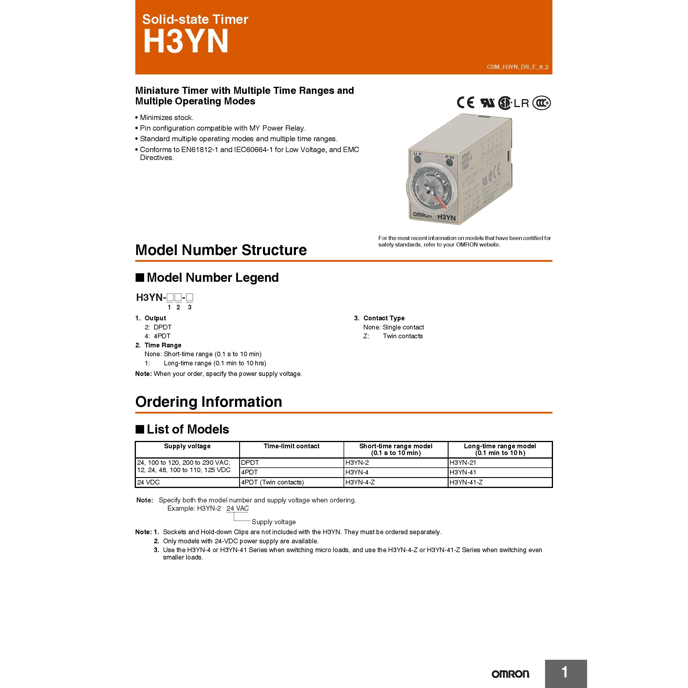 Rơ le thời gian Omron H3YN-2 AC110V