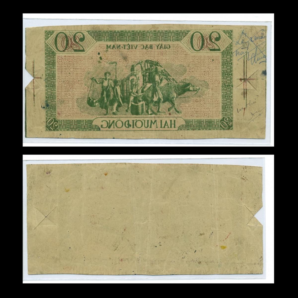20 đồng 1946 Sĩ, Nông, Công, Thương Việt Nam Dân Chủ Cộng Hòa- Bản in thử màu