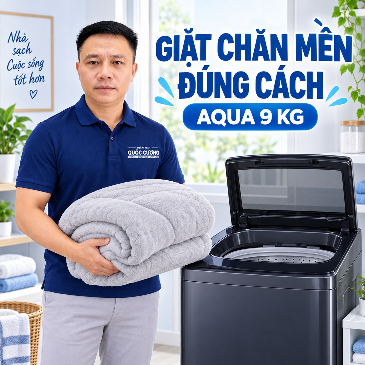Cách giặt chăn mền bằng Máy giặt Aqua 9 kg AWM9-316K(B) đúng cách