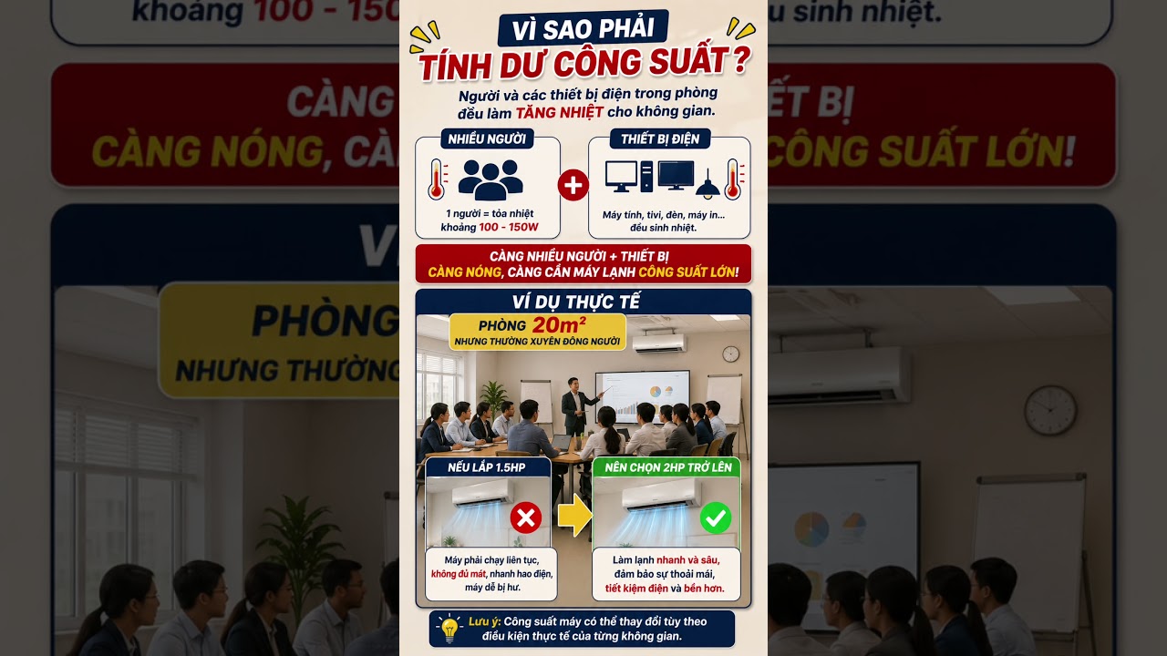 Phòng bao nhiêu m² nên lắp máy lạnh 1 HP, 1.5 HP hay 2 HP?
