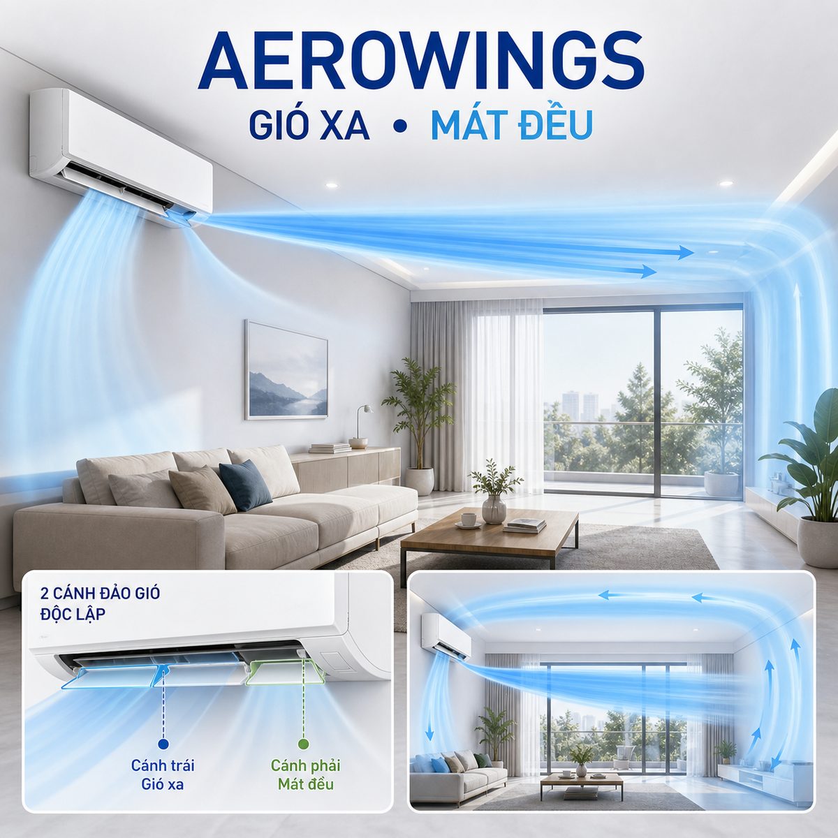Công nghệ AEROWINGS đưa gió xa và làm mát đều