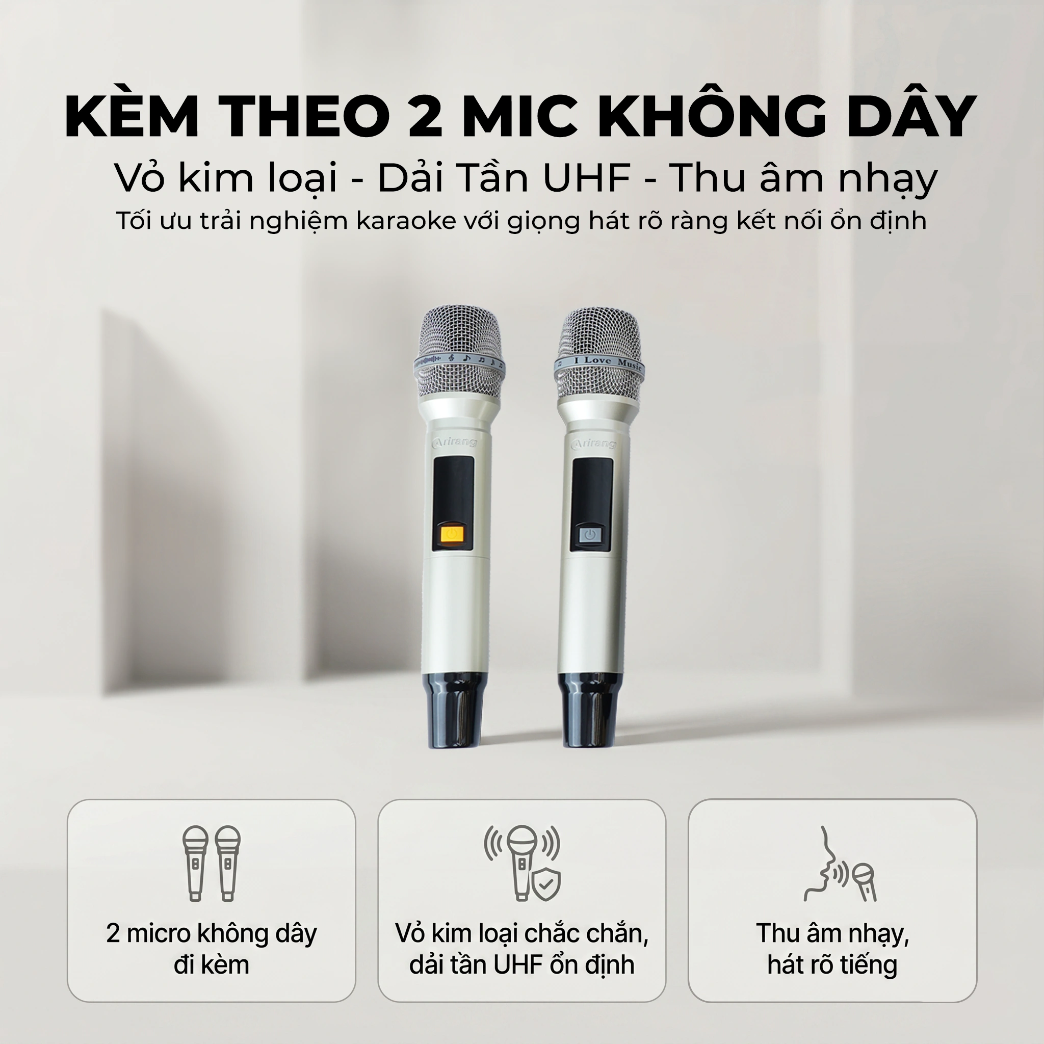 Hai micro không dây AR5 vỏ kim loại kèm Arirang BRAVO 8