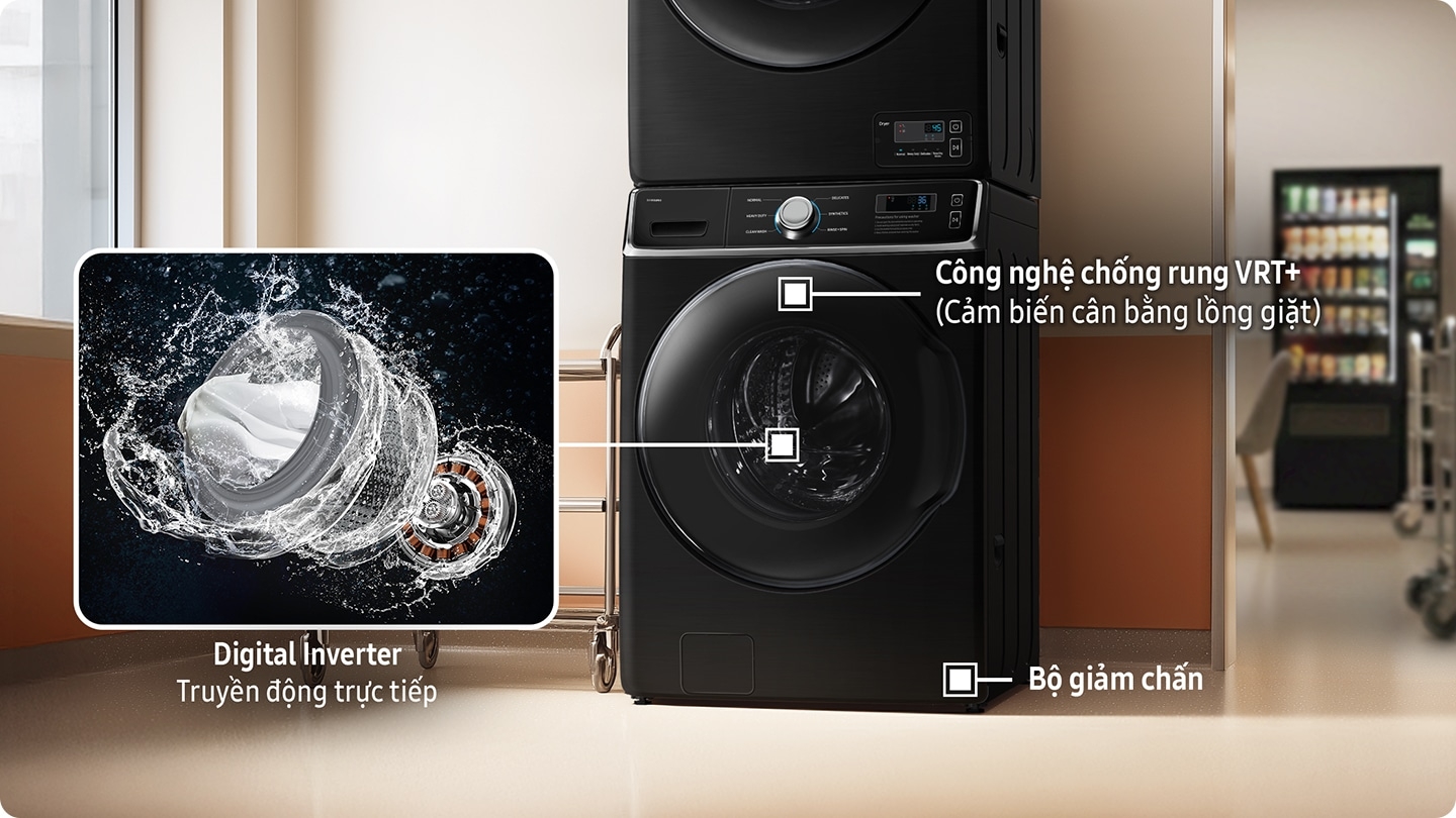 Động cơ DD và VRT+ của máy giặt công nghiệp Samsung WF18