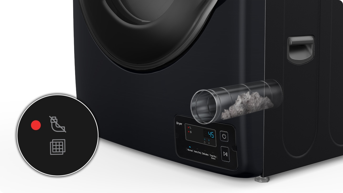 Cảnh báo vệ sinh lọc xơ vải và đường khí máy sấy Samsung DV14