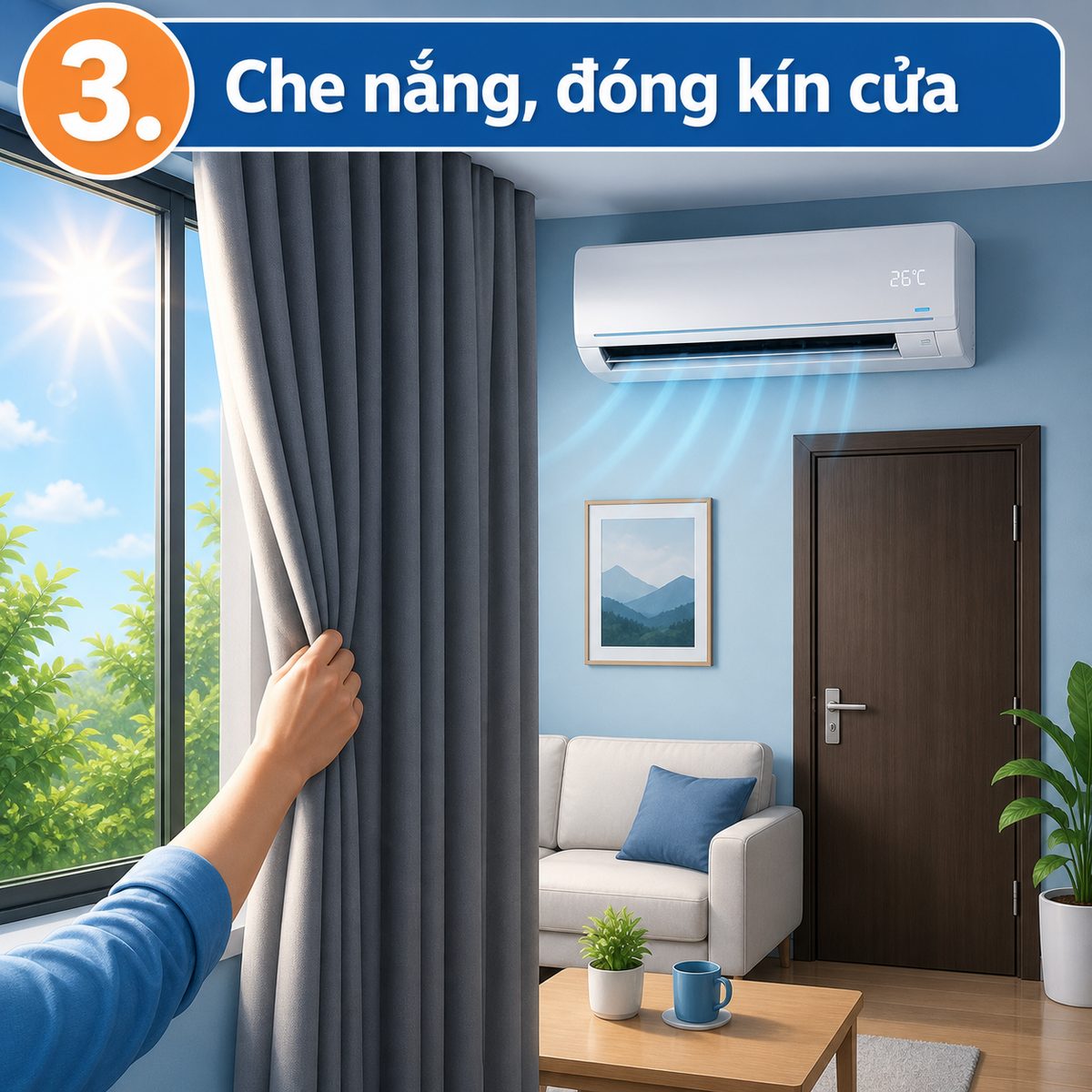 Che nắng và đóng kín cửa để hạn chế thất thoát hơi lạnh