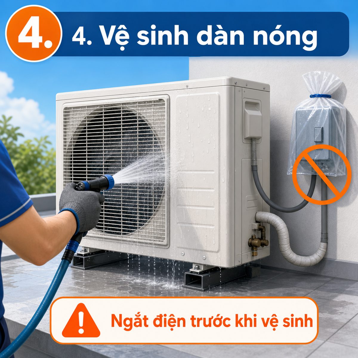 Vệ sinh dàn nóng máy lạnh an toàn sau khi ngắt điện