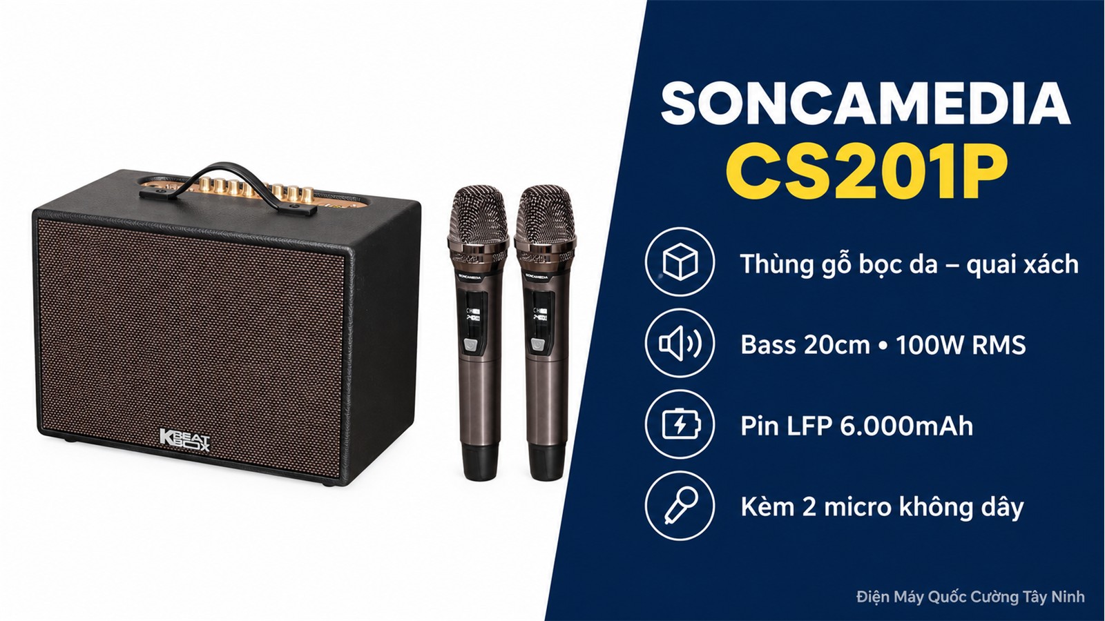 Thiết kế thùng gỗ bọc da, pin LFP và cặp micro của SONCAMEDIA CS201P