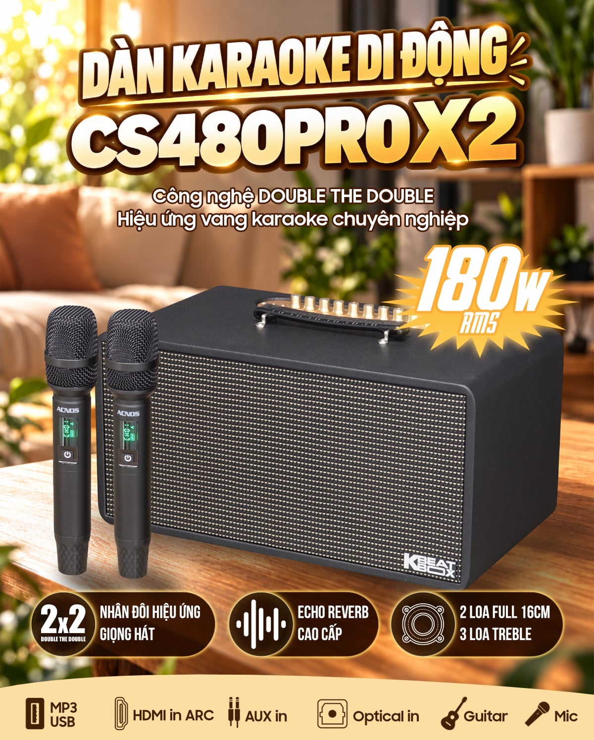 Tổng quan loa karaoke SONCAMEDIA CS480PRO X2 và cặp micro không dây