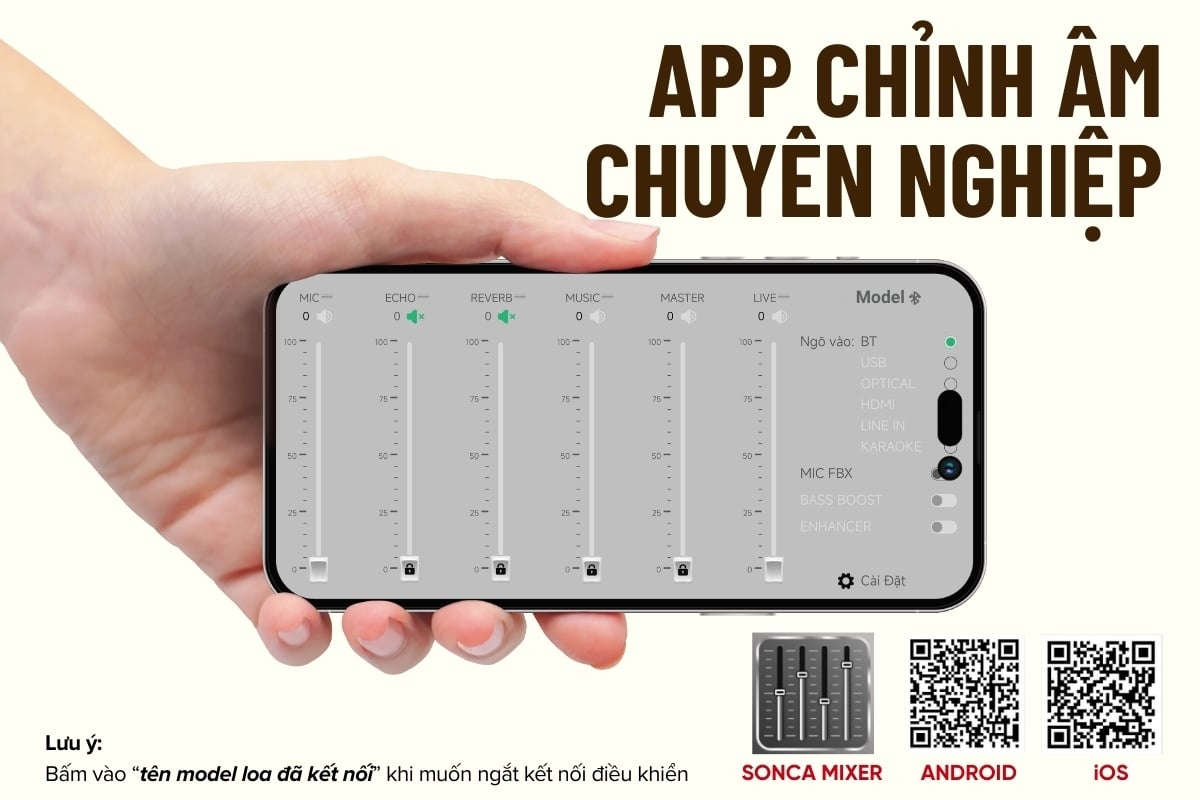 Giao diện minh họa ứng dụng SONCA Mixer chỉnh âm