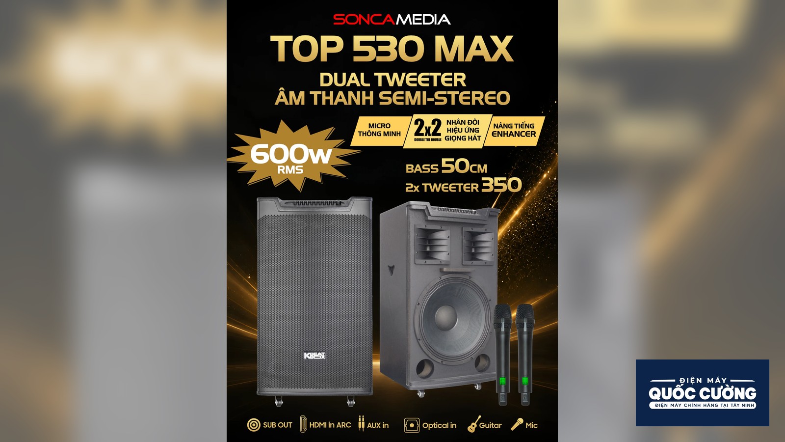 Các cổng kết nối trên loa karaoke SONCAMEDIA TOP 530 MAX