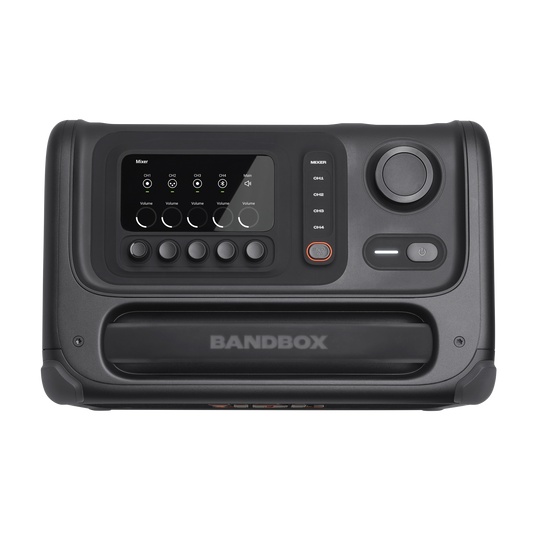 Màn hình LCD màu và các núm mixer trên JBL BandBox Trio
