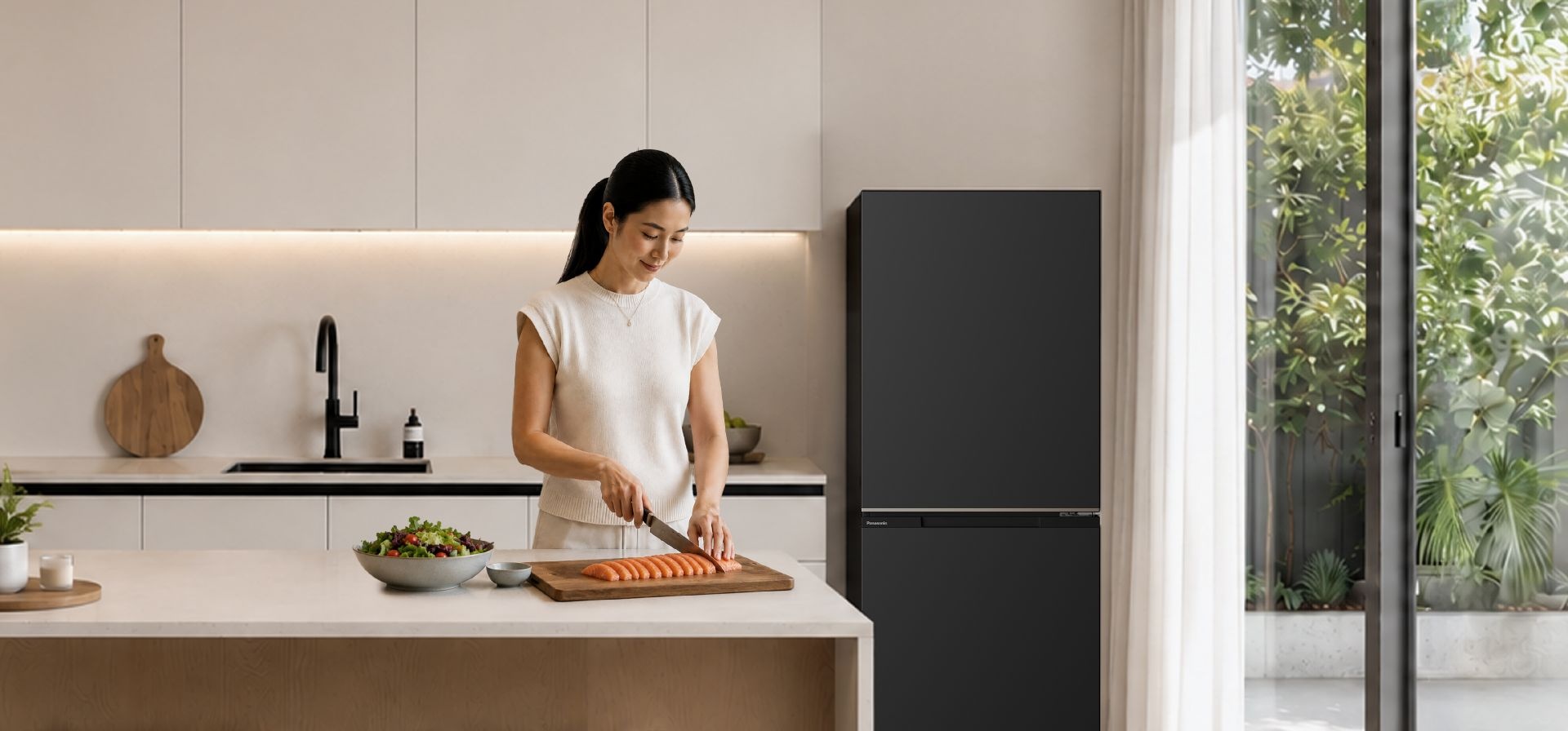 Thiết kế tủ lạnh Panasonic NR-BV322HWKV trong gian bếp