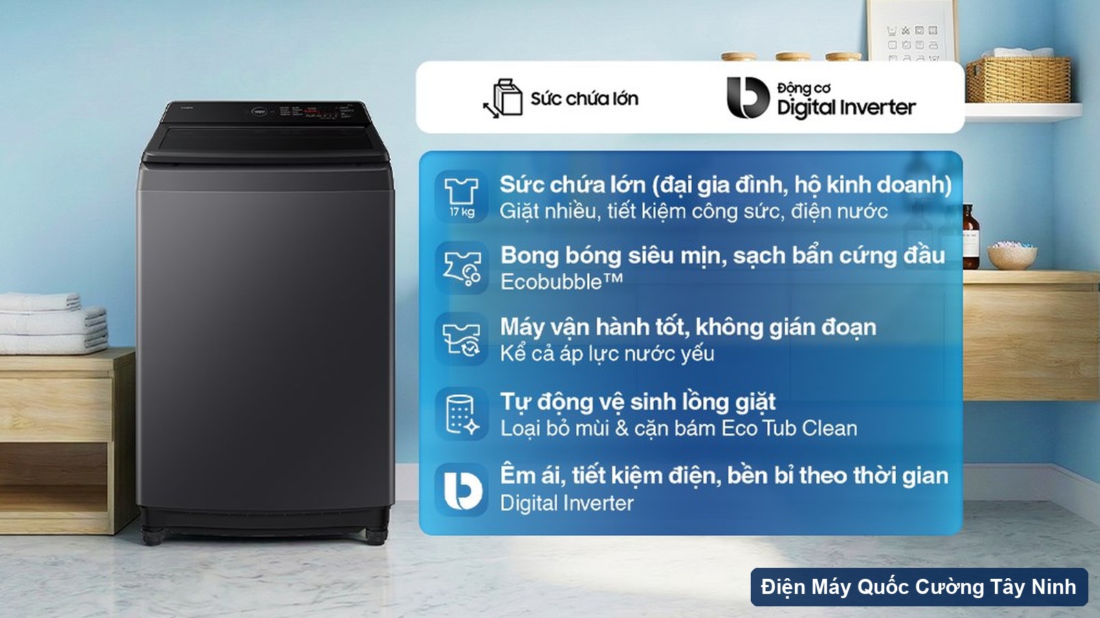 Tổng quan máy giặt Samsung Ecobubble Inverter 17 kg WA40F17E7CSV