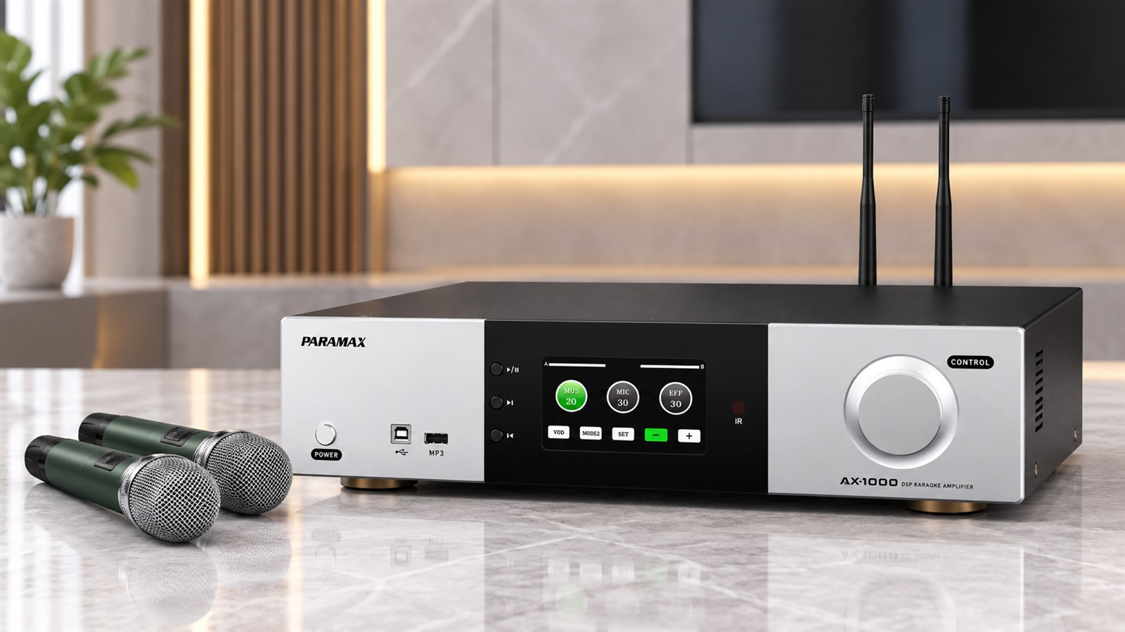 Ampli PARAMAX AX-1000 và hai micro không dây tại Điện Máy Quốc Cường