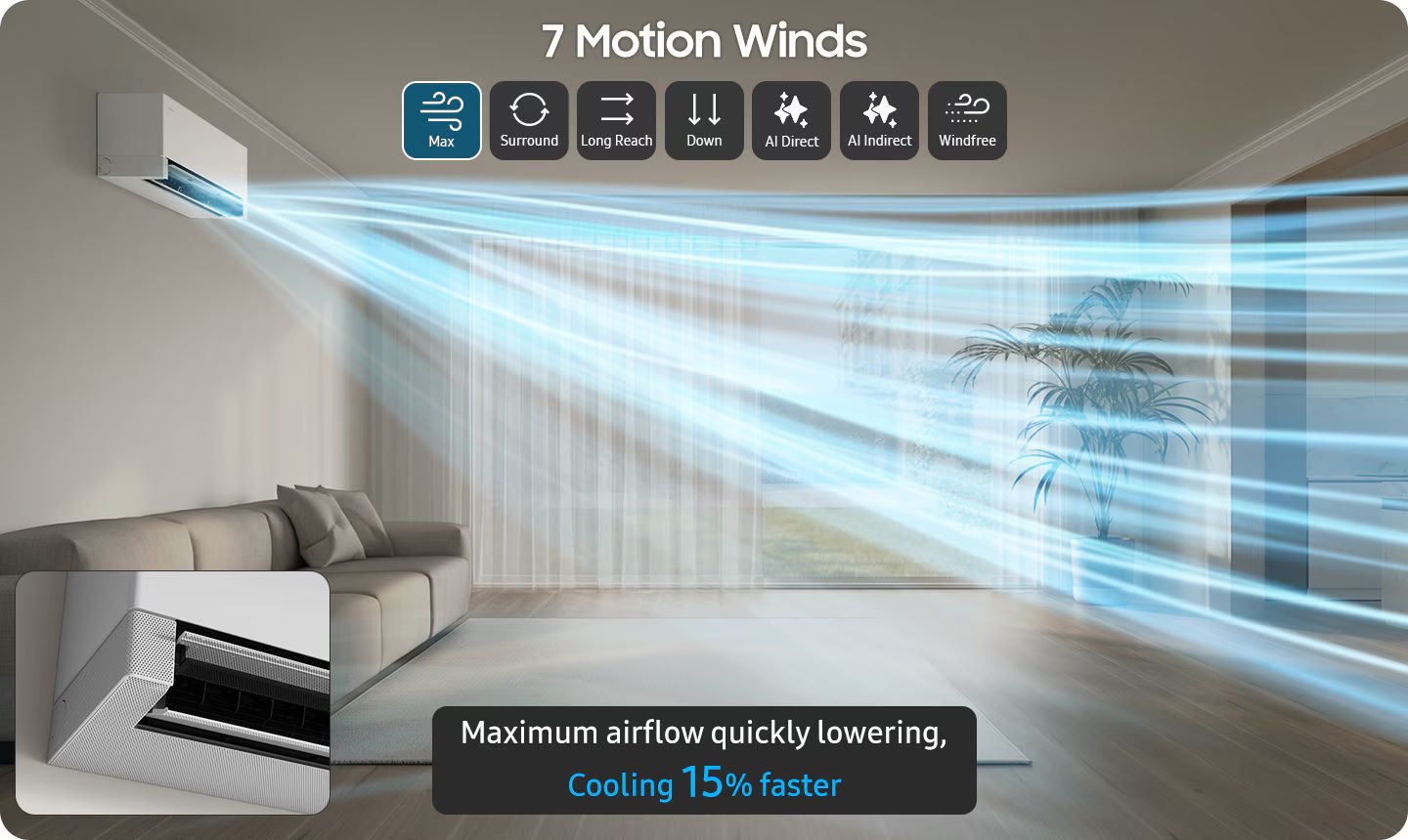 Điều hòa 1 chiều Samsung inverter WindFree AI 18.000BTU AR70H18D1BWNSV - ảnh sản phẩm