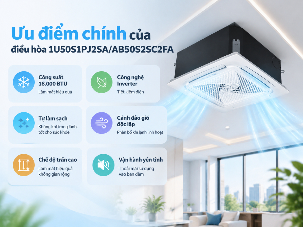 Điều hòa âm trần Aqua Inverter 1 chiều 18.000 BTU 1U50S1PJ2SA/AB50S2SC2FA - ảnh sản phẩm