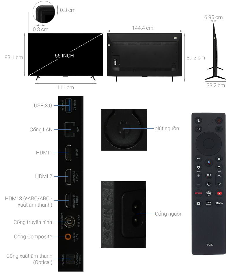 Google Tivi QLED TCL AI 4K 65 inch 65P7K