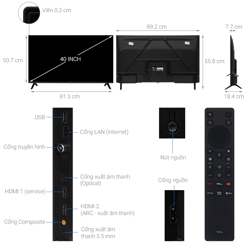 Google Tivi QLED TCL AI FHD 40 inch 40S5K
