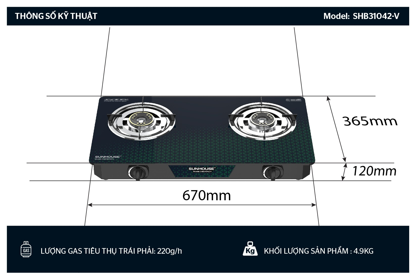 Bếp gas dương Sunhouse SHB31042-V
