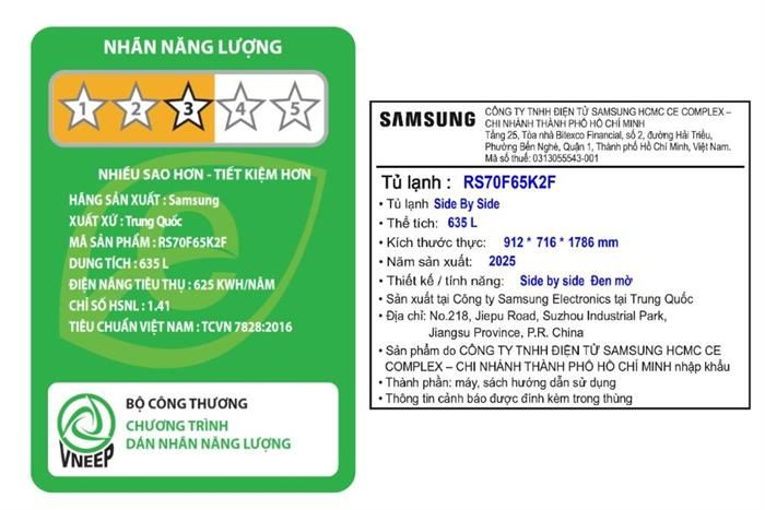 Tủ lạnh Samsung Inverter 635 lít Side By Side RS70F65K2FSV