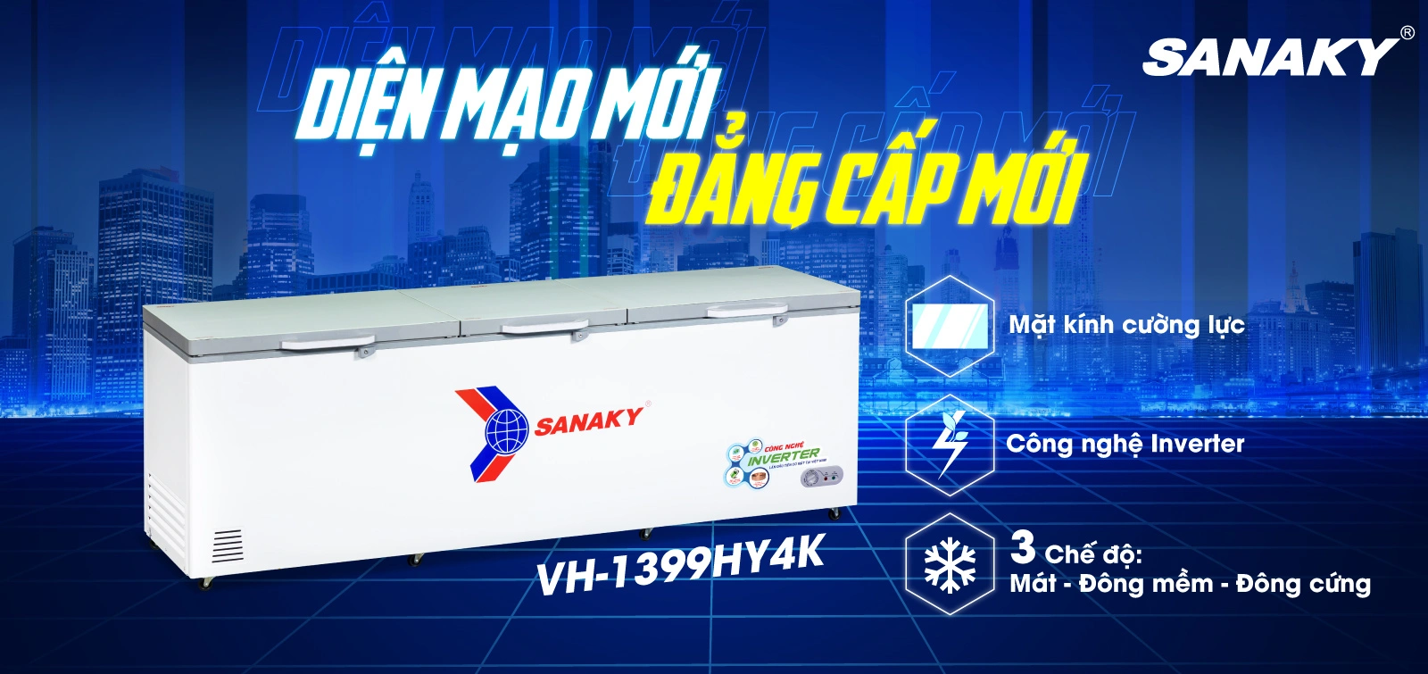 Tủ đông Sanaky Inverter 1143,5 lít VH-1399HY4K