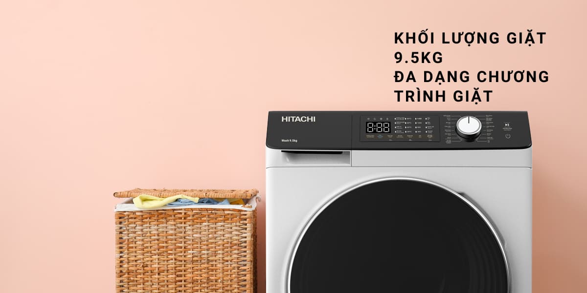 Khối lượng giặt 9,5 kg đa dạng chương trình của Hitachi BD-954HVOW