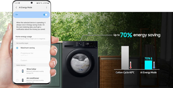Chế độ AI Energy và ứng dụng SmartThings trên Samsung WW12CGC04DABSV