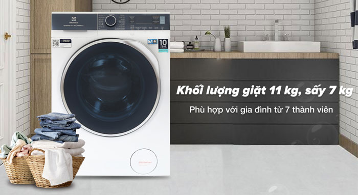 Khối lượng giặt 11 kg sấy 7 kg của Electrolux EWW1123P5WC