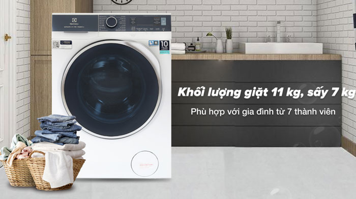Khối lượng giặt 11 kg sấy 7 kg của Electrolux EWW1142Q7WB