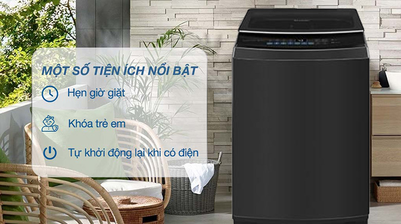 Tiện ích hẹn giờ, khóa trẻ em, tự khởi động lại của Sharp ES-TM105CD-DS