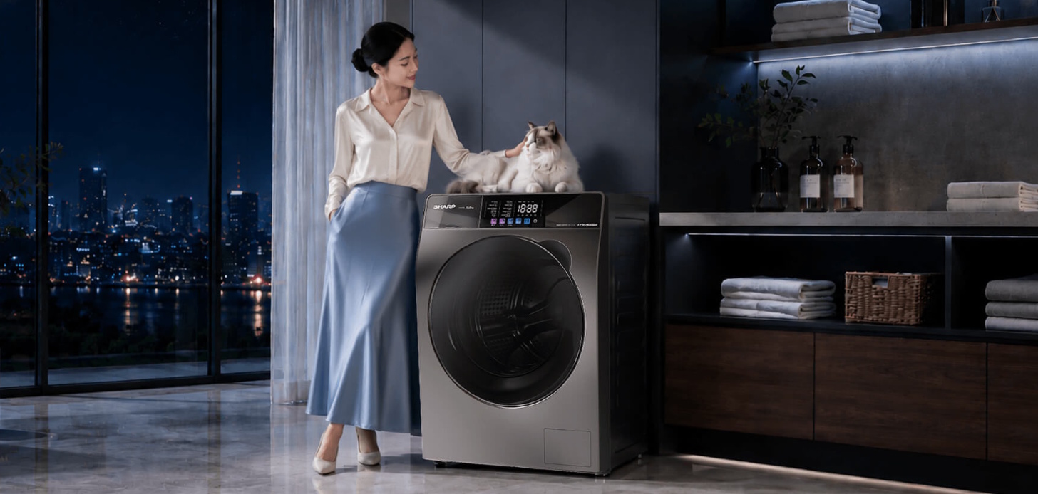 Máy giặt Sharp ES-FKC125ED-DG trong không gian sống