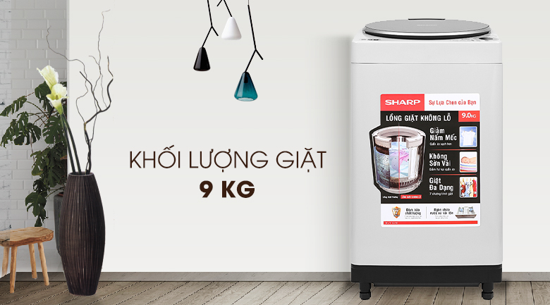Khối lượng giặt 9 kg của Sharp ES-W90PV-H