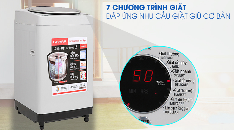 7 chương trình giặt của Sharp ES-W90PV-H