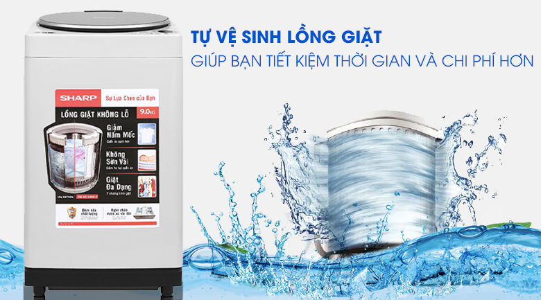Tự vệ sinh lồng giặt của Sharp ES-W90PV-H